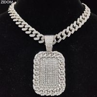 Collares colgantes hombres Hip Hop Iced Out Bling Dog Tag Necklace con 13 mm Ancho Cadena Cubana Hiphop Fashion Charm Jewelry