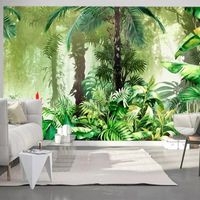 Papier peint auto-adhésif personnalisé 3D Vert Feuille Tropical Plantes Tropical Forêt Salon Restaurant Fond d'écran imperméable