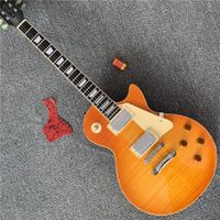 Guitarra eléctrica estándar Color marrón Tiger Maple Maple Top de caoba Cuerpo de plata Hardware de alta calidad