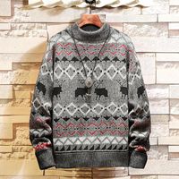 Мужские свитера свитер осень и зима повседневная свободная высокая шея плюс жир для увеличения пуловера лось рождества