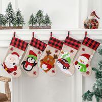 Christmas Stockings Buffalo Plaid Cuff with Santa Snowman Reindeer Character Xmas Party Hanging Ornament GWB11169