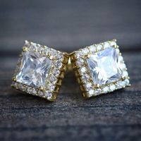 Stud Hyperbole Square Shaped Earrings For Women Luxury Wedding Accessories Princess Cut CZ Fashion Contracted Jewelry