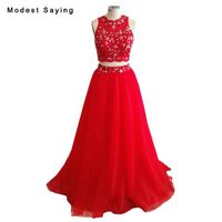 Party Dresses Real Po Elegant Red A-Line Crystal Lace Evening 2021 Formal Women Long Crop Top Prom Gowns Vestido De Festa