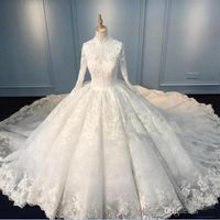 Nouvelle robe de mariée de taille Applique Applique Applique avec manches longues Robes vintage à collier haute pour château