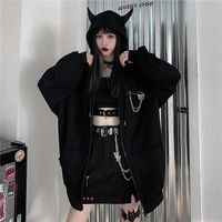 Giacche da donna Deeptown Emo Zip Up Hoodied Women Donne Harajuku Punk Gothic Felpa Black Devil Horn Zipper Coat Streetwear Streetwear Streetwear Alt Vestiti MWNY