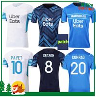 21 22 Marselha Jersey Jersey 2021 2022 Cuza Thauvin Benedetto Kamara Payet Futebol Camisas Men + Kids Kit