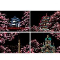 Paintings 6Kinds A4 Size White Cardboard Innovative Interesting Travel Series City Night Architectural Landscape Scratch Painting