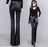 Женские брюки Capris pu кожаная кожаная женщина 2021 осень и зимние брюки с колокольчиком корейская версия высокая талия