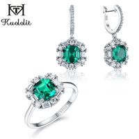 Emerald gemstone Luxury Jewelry Set for Women Real 925 Sterling Silver Asscher cutting Ring Earrings Bridal Gift 210706