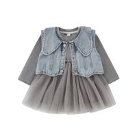 Kids Girls Korean Tutu Dress + Denim Vest Girl' s Dresses