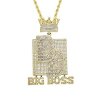 Big Boss letras Crown Forma en forma de collar inicial colgante con cadena de cuerda helado out bling 5a cúbico Zircon Hip Hop Hombres Joyería de niño