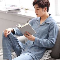 Мужские пижамы наборы зима чистый хлопок человек Pajamas мода плед с длинным рукавом домашняя одежда для мужской падения одежды костюм 2111122
