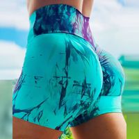 Frauen Hohe Taille Krawatte Farbstoffdruck Yoga Shorts Bummach Control Workout Laufende Athletische Shorts