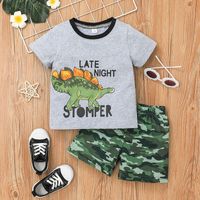 Erkek Giyim Seti Dinozor Baskı T-Shirt + Checker Pantolon Kıyafetler Yaz 2022 Çocuk Butik Giysileri 1-5 T Çocuklar Pamuk Kısa Kollu Takım Rahat Moda