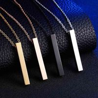Rinhoo Four Sides Engraving Personalized Square Bar Custom Name Necklace Stainless Steel Pendant Necklace For Women Men Gift