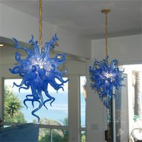 Art Deco Colgante Luces Azul Lámpara de color Lámpara de vidrio Murano Chandelier 24x32 pulgadas LED Iluminación Fuente Mano Florada Arañas Para Hogar