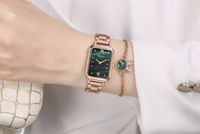 Pequeno relógio verde de aço quartzo casual moda tendência senhoras relógios
