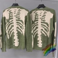 Camisolas masculinas 2021FW Solto Kapital Esqueleto Bone Sweater Sweater Homens 1: 1 Alta Qualidade Crewneck Vintage Verde Camisolas