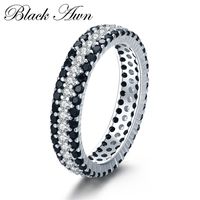 Classic 3.2g 925 Sterling Silver Fine Jewelry Bague Round Black Spinel Engagement Rings for Women Bijoux Femme C443 220222
