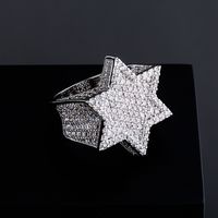 Mens Gold Ring High Quality Six- pointed Star Full Stones Dia...