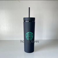 무료 DHL Starbucks 24oz / 710ml 플라스틱 텀블러 재사용 가능한 명확한 마시는 평평한 컵 기둥 뚜껑 짚 곰 더블 컵 머그잔 30pcs