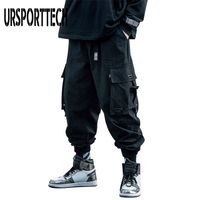 Ursporttech черные грузовые брюки мужчины хип-хоп осень осенний гарем пады стритвальства Harajuku Jogger Watterpant хлопка брюки мужские штаны 211029