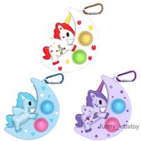 US Stock Fidget Toy Unicorn Sensory Bubble Autism Special Needs Anxiety Stress Reliever For Office Colorful Wooden Bear Pendant Key Ring