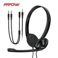 MPOW HC9 유선 헤드셋 3.5mm 마이크와 함께 컴퓨터 헤드폰 y 어댑터 on-ear ear comfort-fit for pc 노트북 사무실을위한 헤드폰