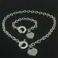 Рождественский подарок 925 стерлингового серебра в любовном ожерелье + браслет набор свадебные выступления ювелирные изделия сердца кулон ожерелья браслеты 2 в 1