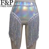 Festival holographique d'été Féminin Femme Rave Porter des vêtements Holographogramme Taille haute Frange Femme Tissu Bas de bikini
