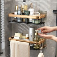Badezimmer Lagerorganisation Regale mit Haken Luxus Shampoo Holder Dusche Caddy No-Bohrer Organizer Rack Zubehör