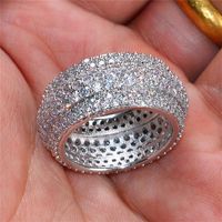 Luxury Ring Jewelry Pave setting Full 360pcs Simulated Diamond Cz Stone Rings Engagement Wedding Finger for Men Women 592 Q2