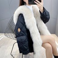Kvinnors Fur Faux 2021 Stil Tunna Duck Down Coats Med Big Real Collar Trim Loose Women Winter Outwear Fashion