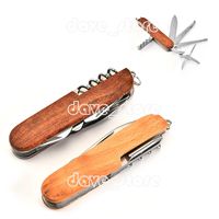 Wooden Handle Multifunctional Folding Knife Bottle Opener Keychain Stainless Steel Scissors Portable Outdoor Camping Tool