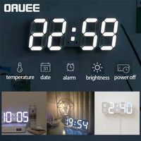 Oauee 3D Grande Horloge murale à LED Date Time Celsius Nightlight Afficher Snooze Alarme Alarme Salon Table de bureau S 220125