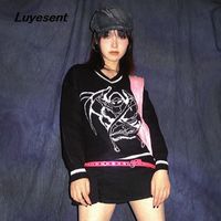 Women&#039;s Sweaters Gothic Women Black Purple Pullover V Neck Sweater Autumn Lady Cartoon Dark Goth Pull Street Casual Knitted Cool Jumpers