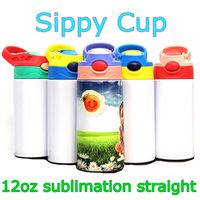 12 oz Süblimasyon Düz Sippy Kupası Içme Tumblers Sıçrama Bardaklar Çocuk DIY Boş Beyaz 6 Renkler Su Şişeleri Çocuk Kahve Kupalar Drinkware A13