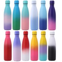 Ombre farbig 500ml Cola-Flaschen mit Deckel in Gradientenfarbe Edelstahl Doppelwand Isoliertes Vakuum 17 Unzen Wasserflasche Rainbow Sport Camping Reise Becher Benutzerdefinierte
