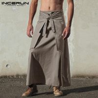Pantalones para hombres Incerun Vintage Hombres Kilts Artes Marciales Estilo Guerrero Kilt Kendgo Faldas Pantalones Color Sólido Hombres 2021
