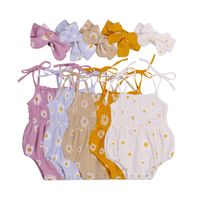 Jumpsuits Baby Girl Romper 0-18m Floral Head Bandeau de Sans Sans 2pcs Outfit Coton Né Vêtements d'été