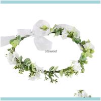Jewelry Hair Clips & Barrettes Forest Style Wedding Bridal Headband Tiara Imitation White Flower Aquatic Green Leaf Crown Headpiece Women Wr
