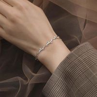 Lien, mode de la chaîne double couche creuse d'amour lucky perle bracelet personnalisé zircon zircon feuilles asymétrie serrure cheville femme bijoux