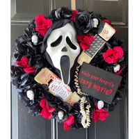 Fleurs décoratives couronnes Halloween Wreath Farmhouse Scream Ghost Dornet Front Door Indoor Mural pour célébration du festival / mur / W