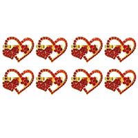 Zestaw 8 uchwyt na pierścień serwetki Metalowe serce w kształcie na wesele Decor Walentynki (Złoto z czerwonymi) pierścieniami