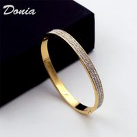Bangle Donia Jewelry Fashion Half Circle Three Rows Full Zircon Rose Gold Dark Buckle Bracelet Titanium Steel Ladies Bracelt