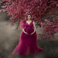 Casual Dresses Maternity Shoot Pretty Tulle Long Party Women Baby Shower Soft Lush Ruffled Pleat Purple Elegant Prom Gowns