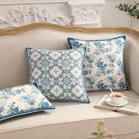 Coussin / oreiller décoratif couvre-oreiller coton draps vintage français décoratif cas rétro maison décoration carré 18 x18 pouces blanc bleu