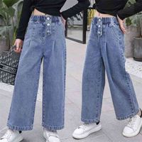 Kızlar Kot Sonbahar Gevşek Düz Geniş Bacak Pantolon Çocuklar için Pantolon Kıyafetler 10 12 13 14 Yıl Yüksek Bel 210903
