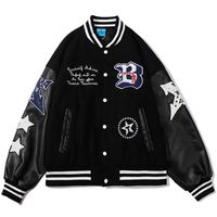 Hip Hop Baseball Jacket Coat Men Letter B Embroidery Leather Sleeve Varsity Bomber Biker Punk Vintage Fashion College 220121