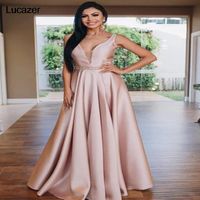 Party Dresses Sexy Deep V-Neck Light Pink Evening A-Line Sashes Sleeveless For Formal Prom Gowns High Quality Floor-Length Sale